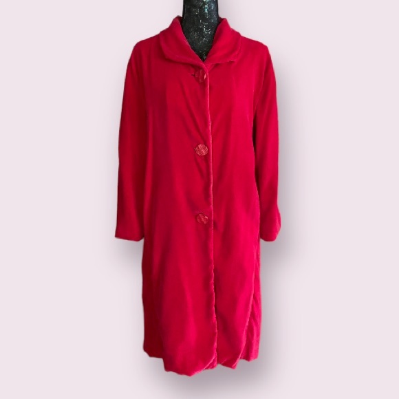 Vintage 1960s Lawrence of London Berry Red Velvet Mod Evening Coat